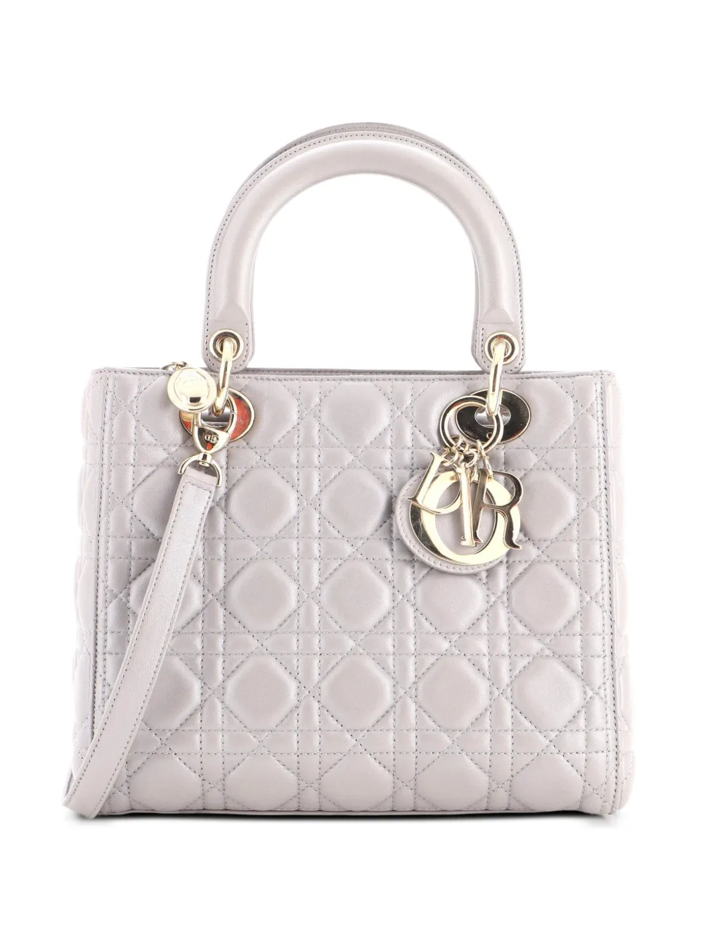 Christian Dior Pre-Owned Mittelgroße Lady Dior Bag Cannage Quilt Satchel-Tasche - Grau