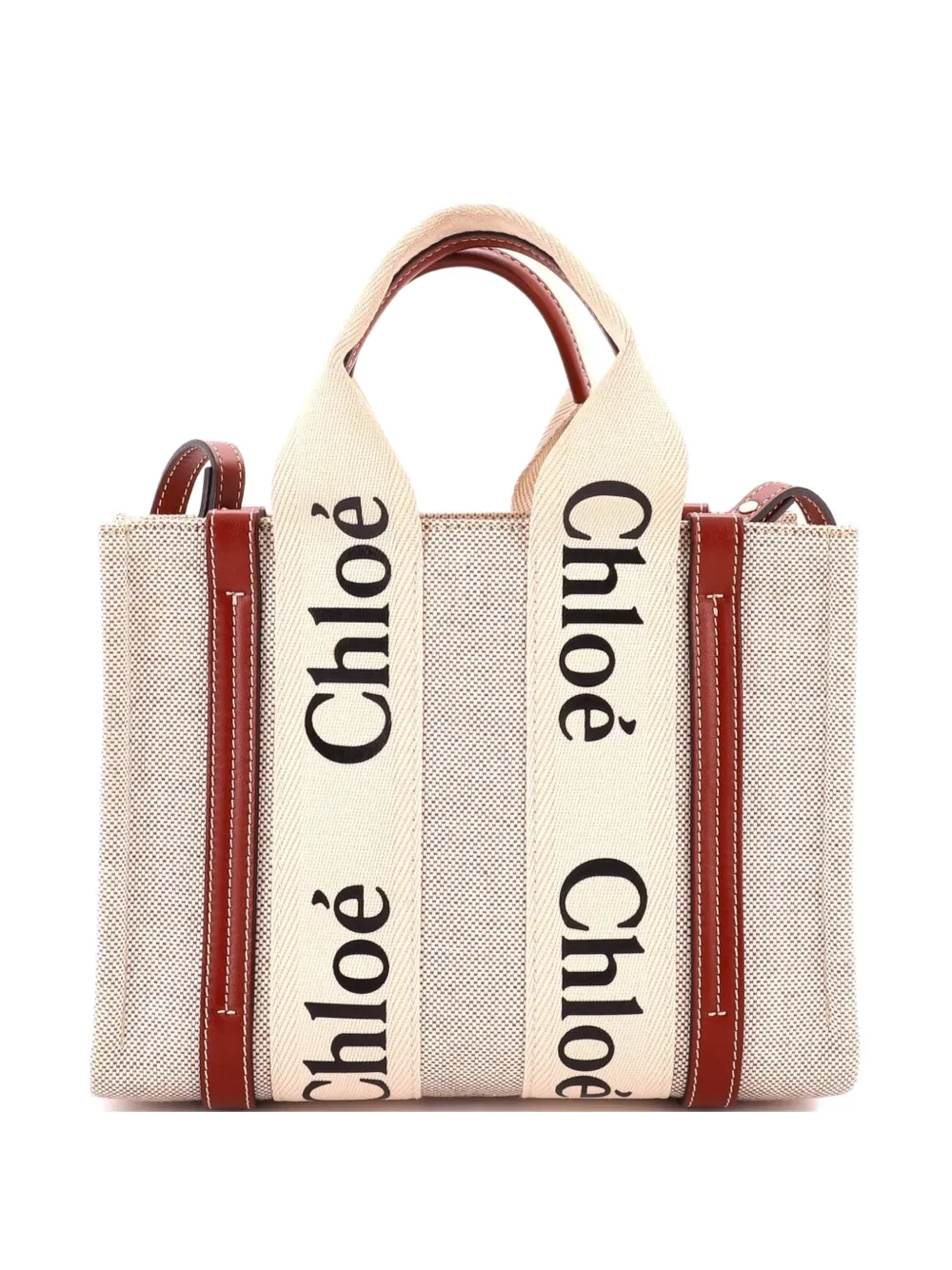 Chloé Pre-Owned petit sac cabas Woody Convertible en toile et cuir - Marron