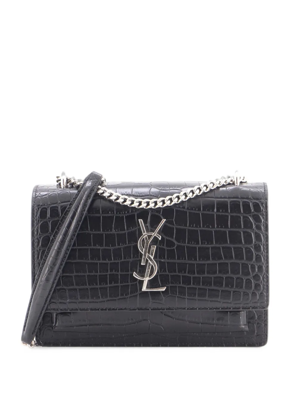 Saint Laurent Pre-Owned Sunset Chain Wallet Crocodile Embossed Leather crossbody bag - Nero