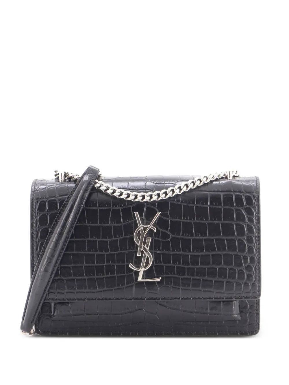 Saint Laurent Pre-Owned Sunset Chain Wallet Crocodile Embossed Leather crossbody bag - Nero