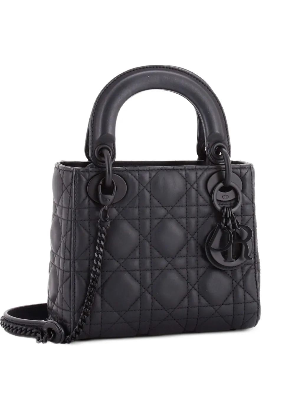 Christian Dior Pre-Owned Mini Ultra Matte Lady Dior Cannage Schultertasche mit Kette - Schwarz