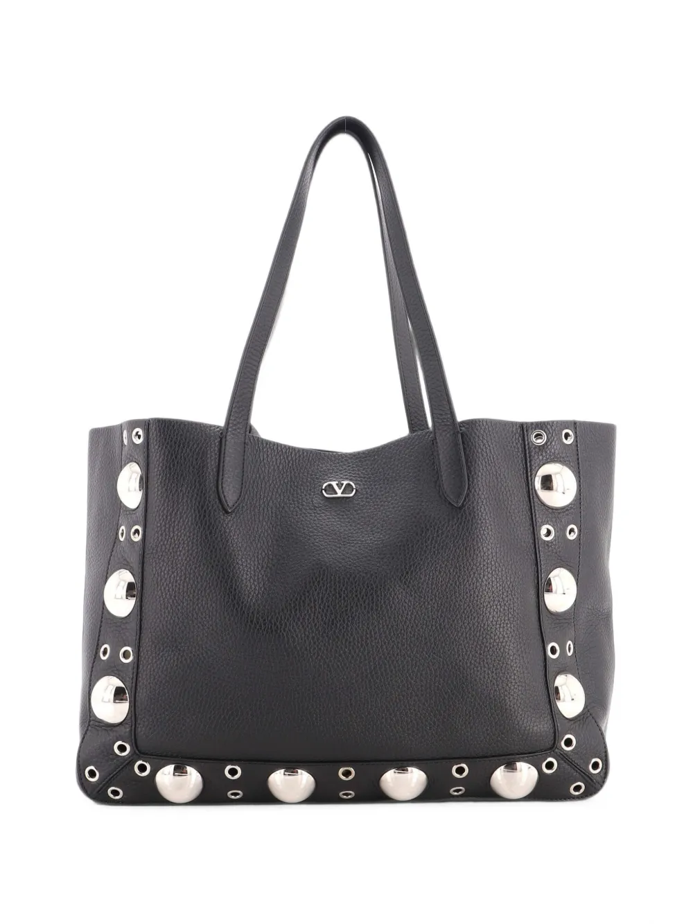 Pre-owned Valentino Garavani Nellcote Studded Leather Medium Tote Bag In Black