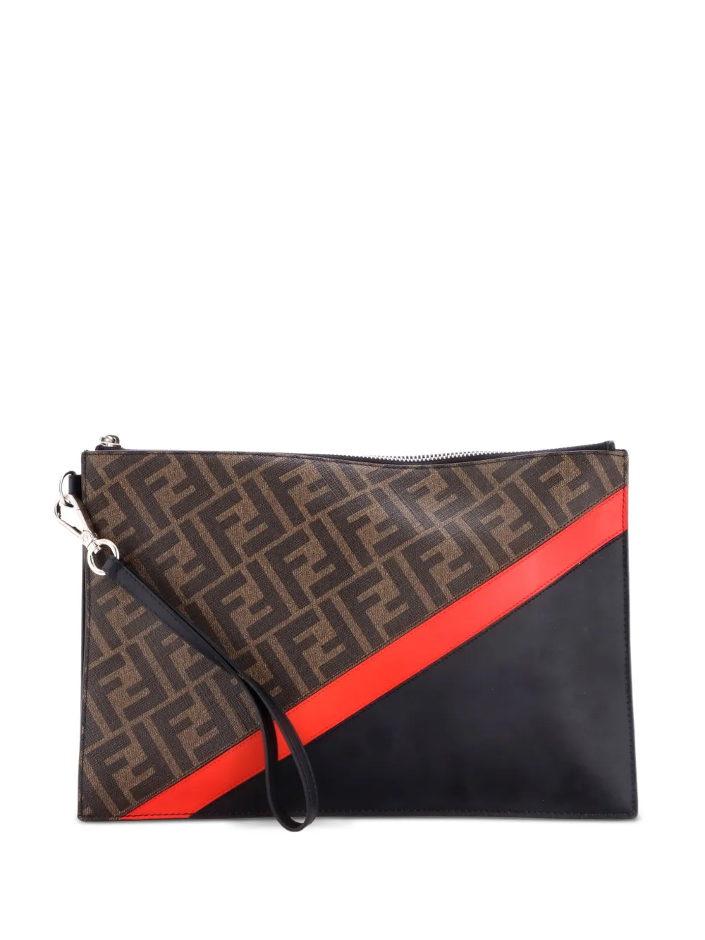 Fendi Pre-Owned pochette Zip Flat Wristlet Pouch Zucca médium en toile enduite et cuir - Noir Fendi Pre-Owned pochette Zip Flat Wristlet Pouch Zucca médium en toile enduite et cuir - Noir