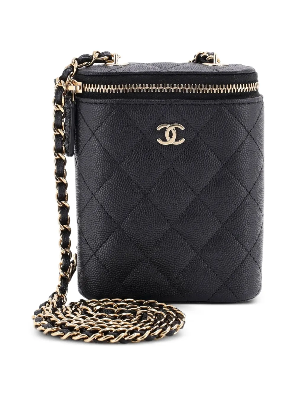 CHANEL Pre-Owned Vertical Classic Vanity Case with Chain Quilted Caviar Mini shoulder bag - Black