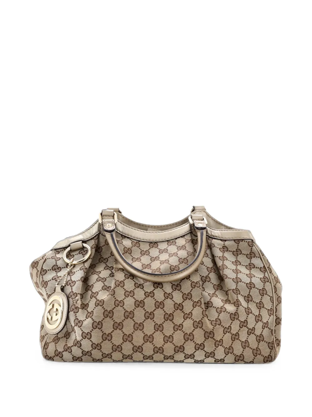 Pre-owned Gucci Sukey Gg Canvas With Leather Medium Tote Bag In Gold