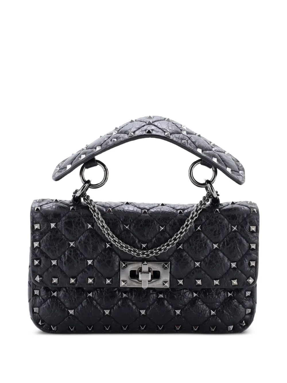 Valentino Garavani Pre-Owned Kleine Rockstud Spike Flap Umhängetasche aus Leder mit Steppung - Schwarz