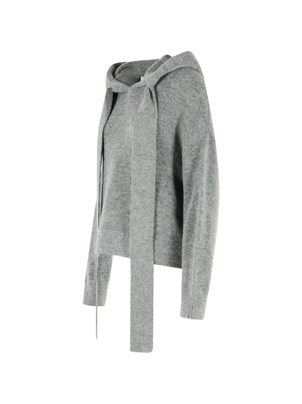 Closed fine-knit drawstring hooded sweater Grijs
