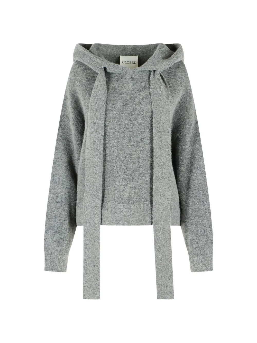 Closed Fine-knit Drawstring Hooded Sweater In Gray