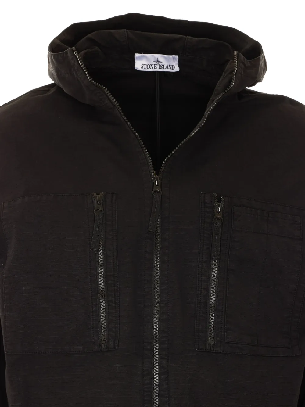 Stone Island ripstop hooded jacket Zwart