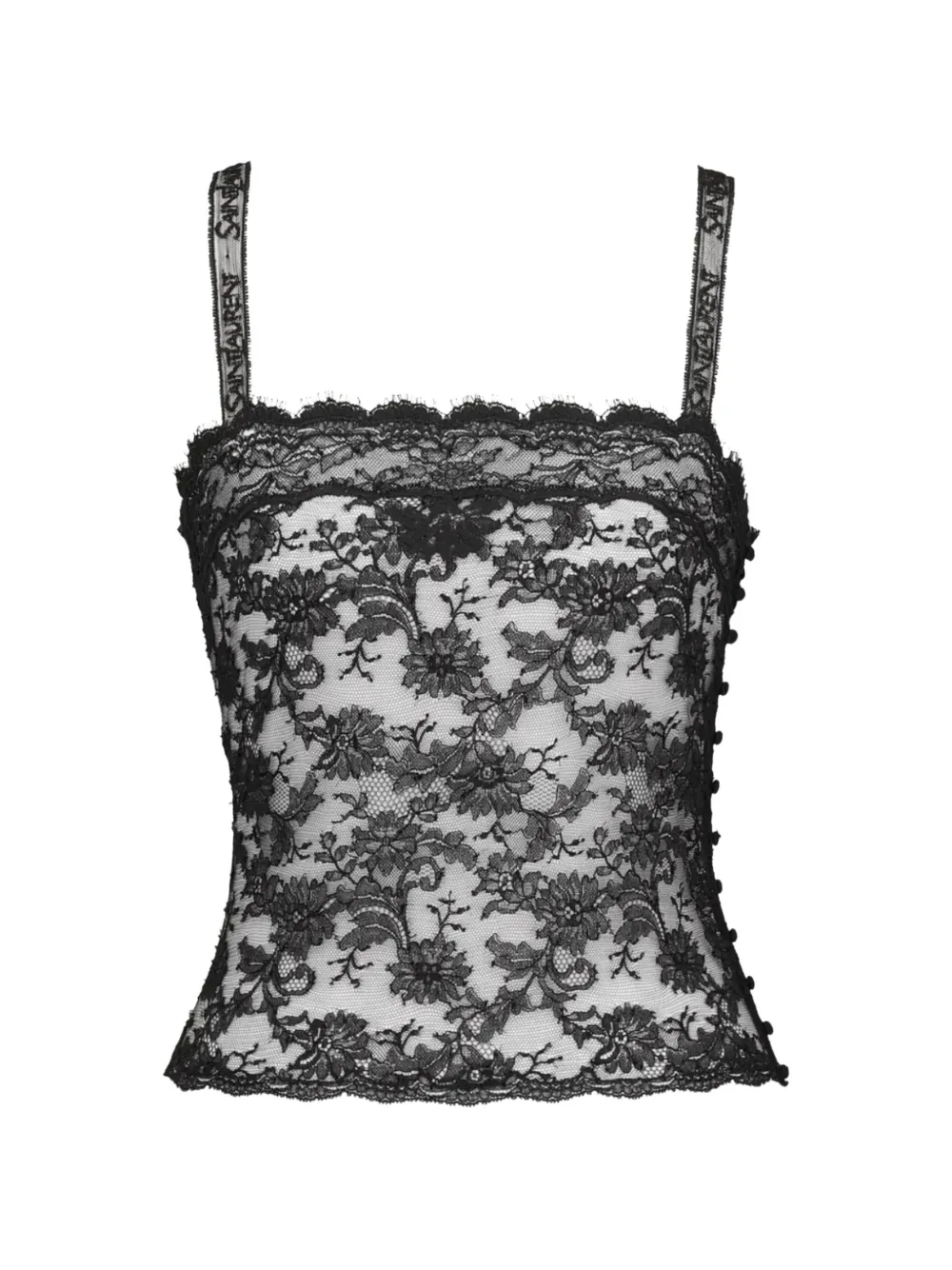 Saint Laurent logo-strap lace top