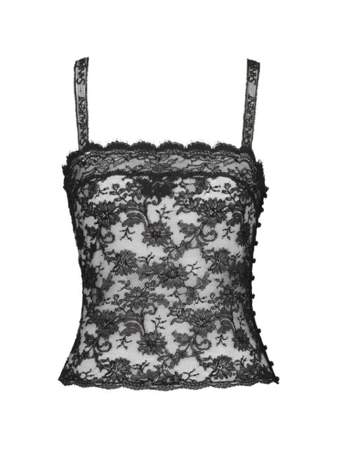 Saint Laurent logo-strap lace top