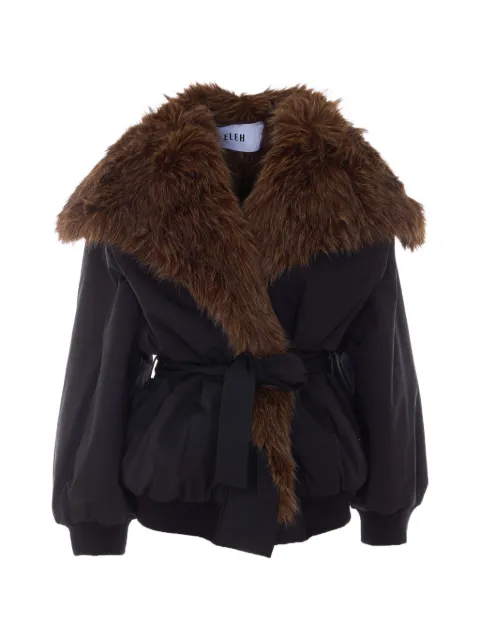 Eleh faux-fur collar belted jacket