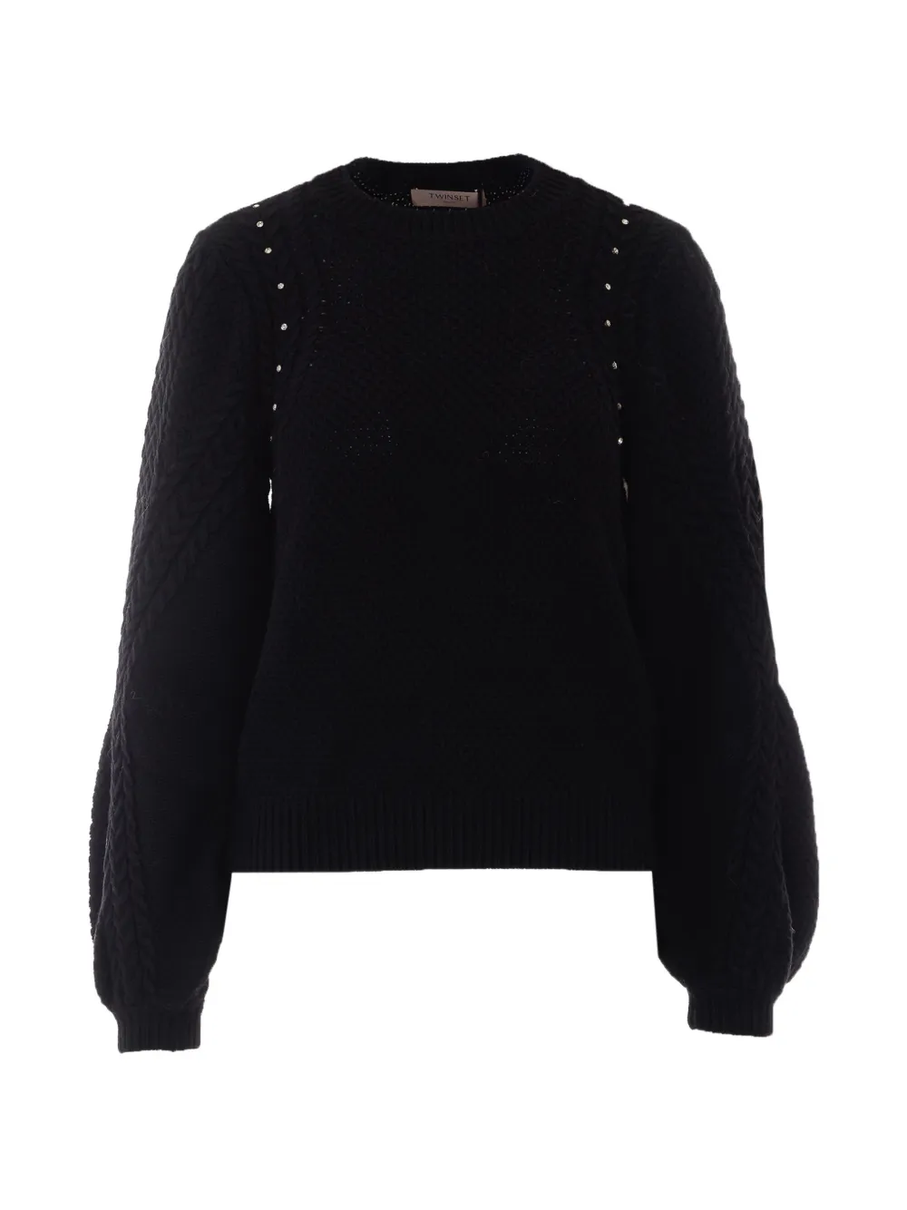 TWINSET strass-embellished cable-knit sweater - Schwarz