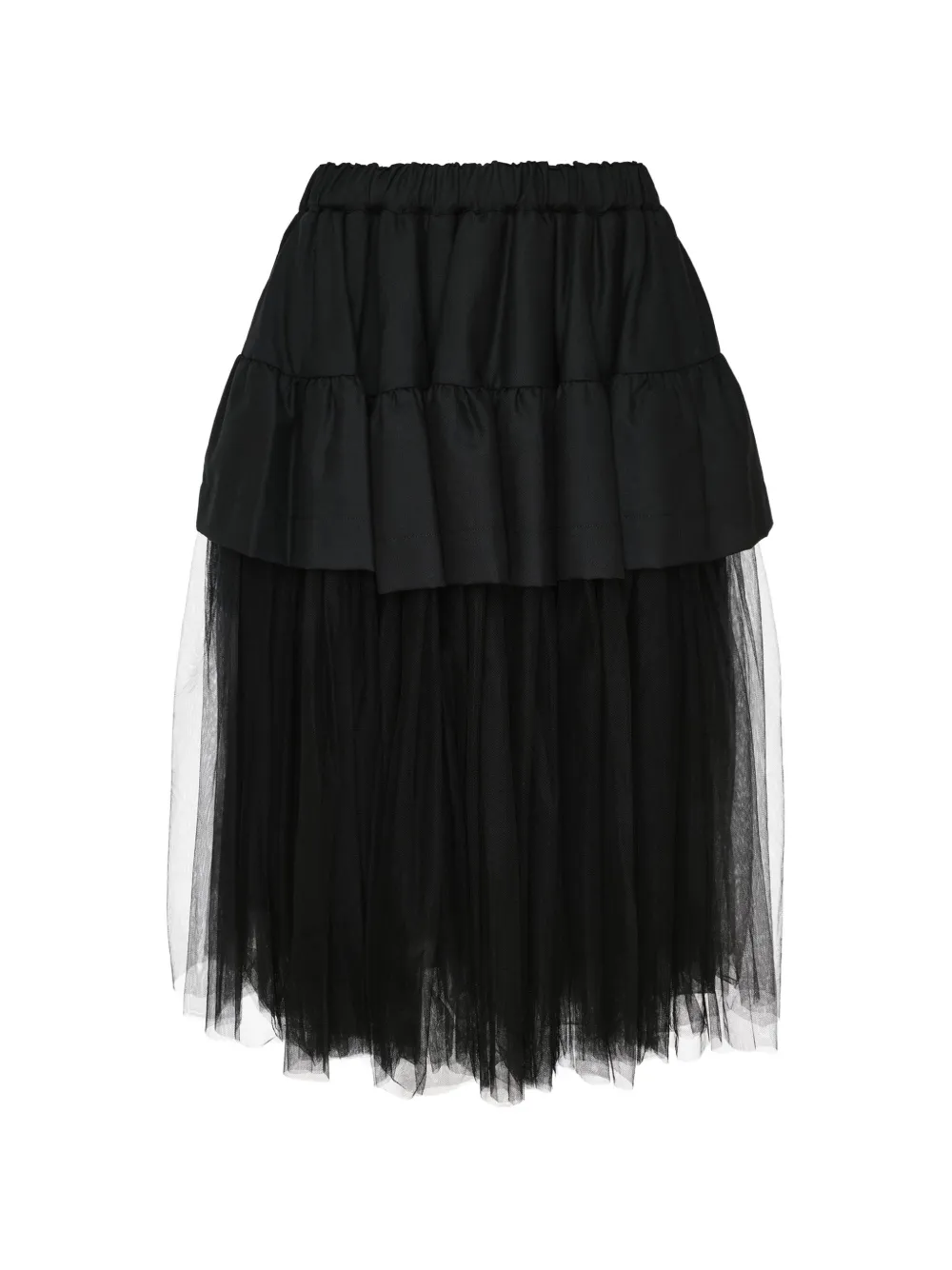 Noir Kei Ninomiya ruffled tulle-panelled midi skirt - Nero