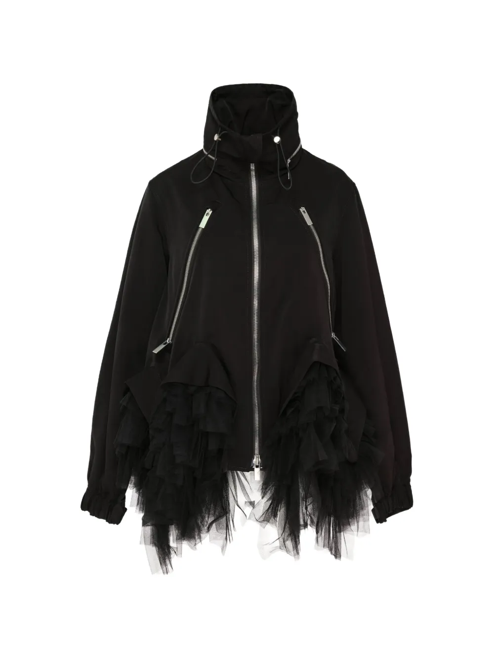 Noir Kei Ninomiya veste zippée à volants en tulle
