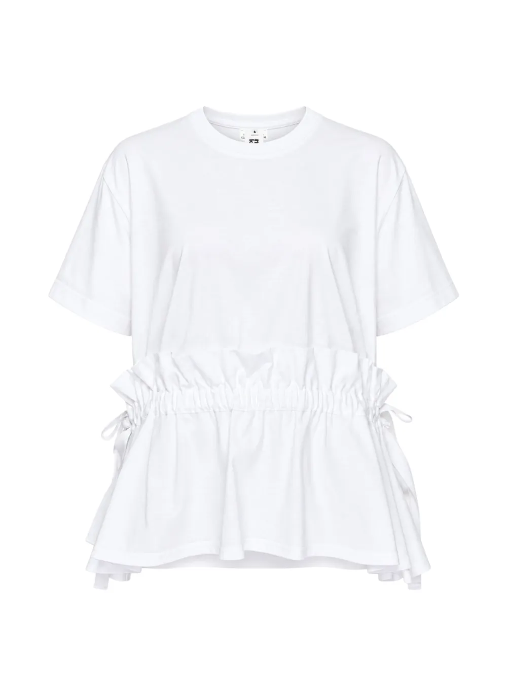 Noir Kei Ninomiya t-shirt volanté à lien de resserrage - Blanc Noir Kei Ninomiya t-shirt volanté à lien de resserrage - Blanc