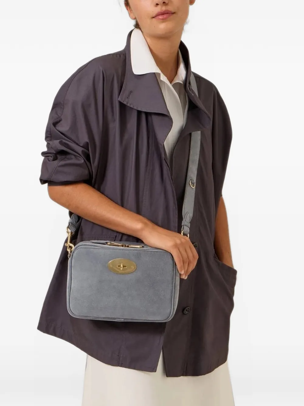 Mulberry Darley Postman's Lock suede shoulder bag Grijs