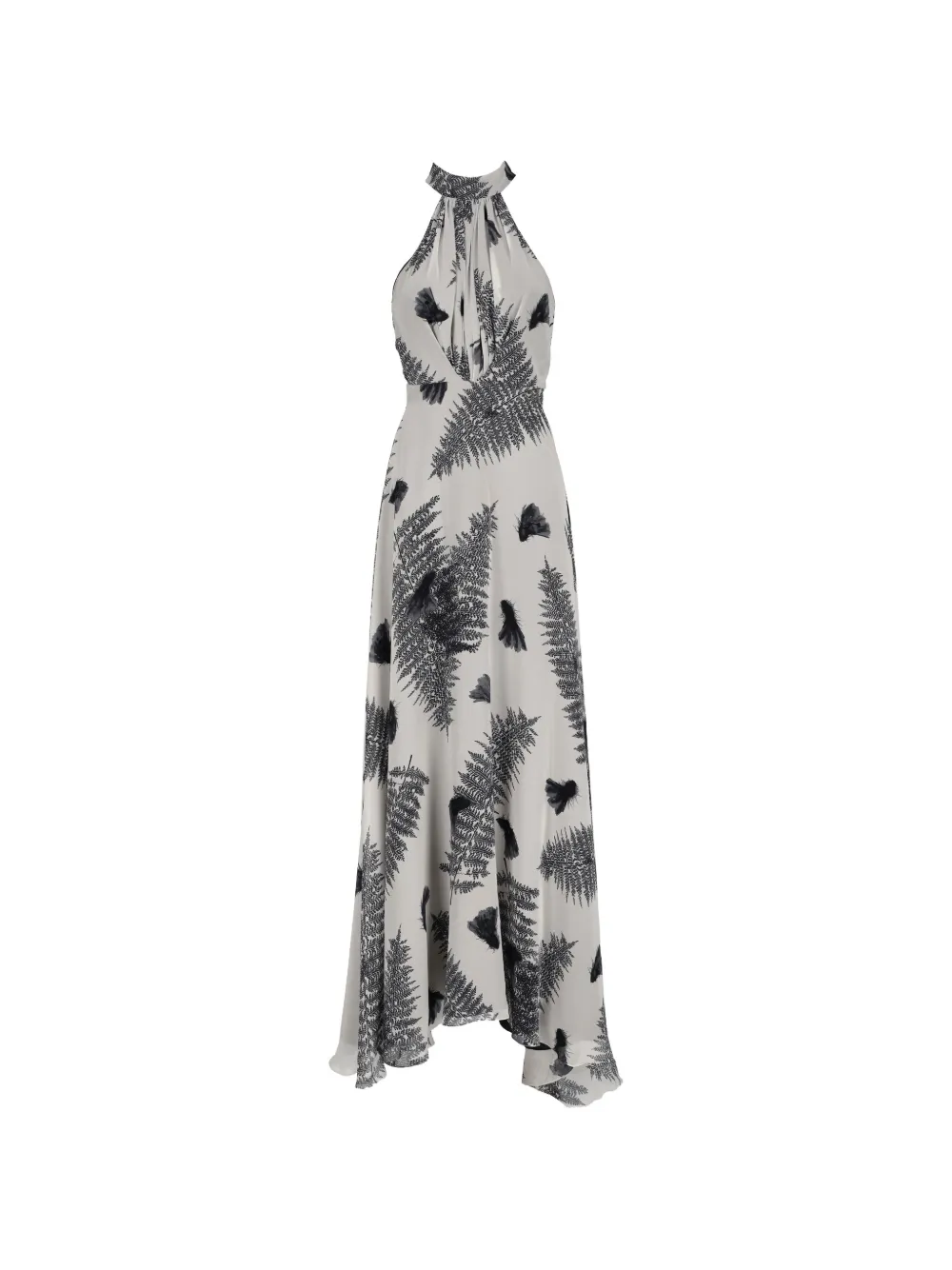 Pre-owned Vintage Leaf-print Halterneck Maxi Dress In Grey