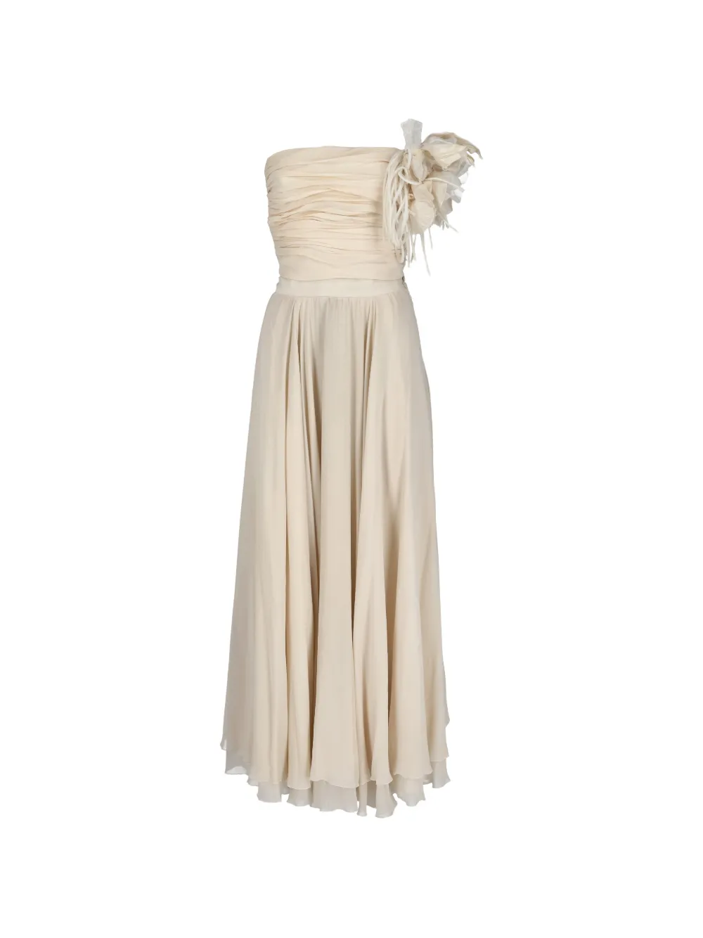 Sartoria Luciana Milani floral-detail one-shoulder top and skirt set - Toni neutri