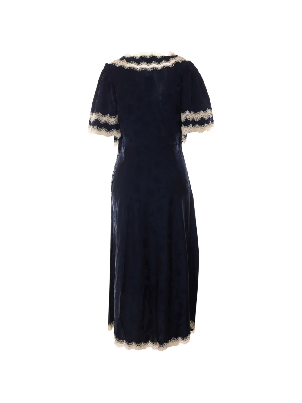 Sea Shay midi-jurk met bloemenjacquard en kanten afwerking Blauw