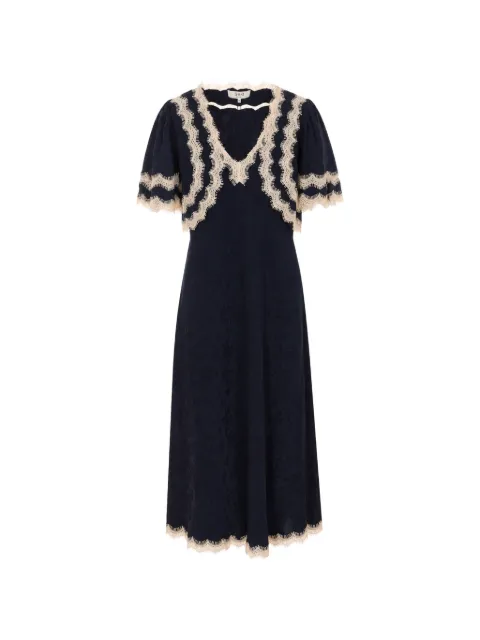 Sea Shay lace-trim floral-jacquard midi dress