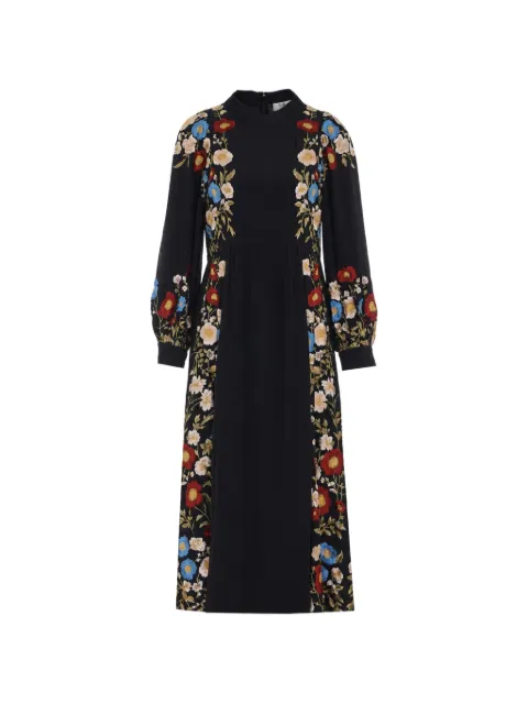 Sea floral-embroidered long-sleeve dress