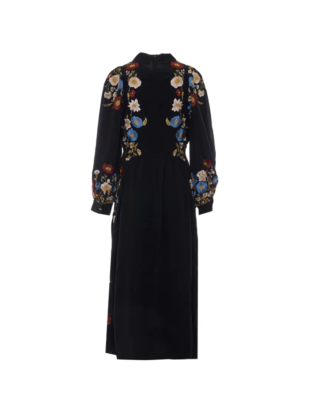 Sea floral-embroidered long-sleeve dress Zwart