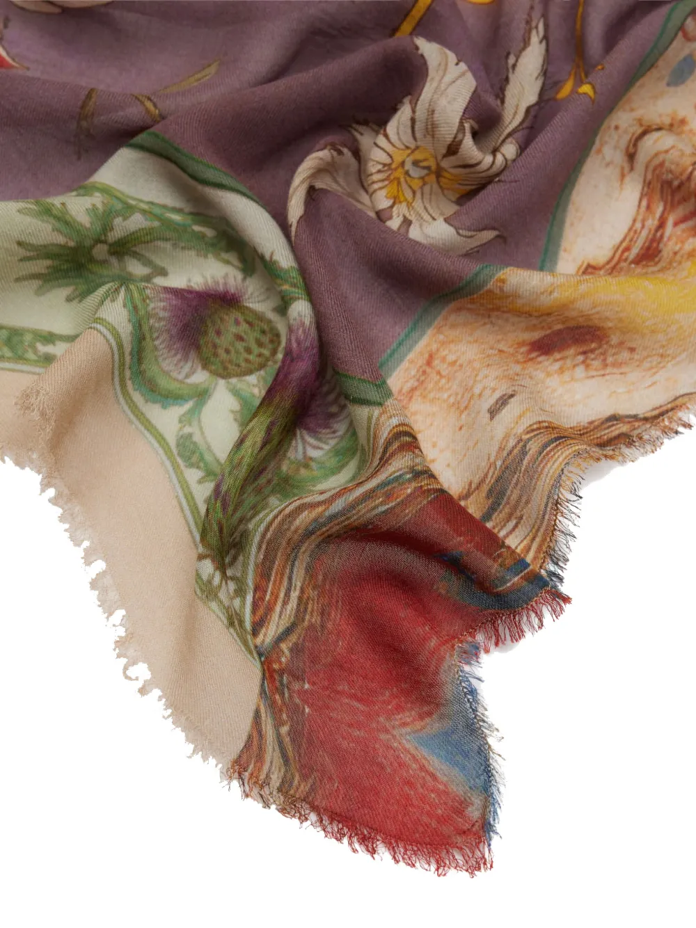 Faliero Sarti Marta graphic-print frayed scarf Beige