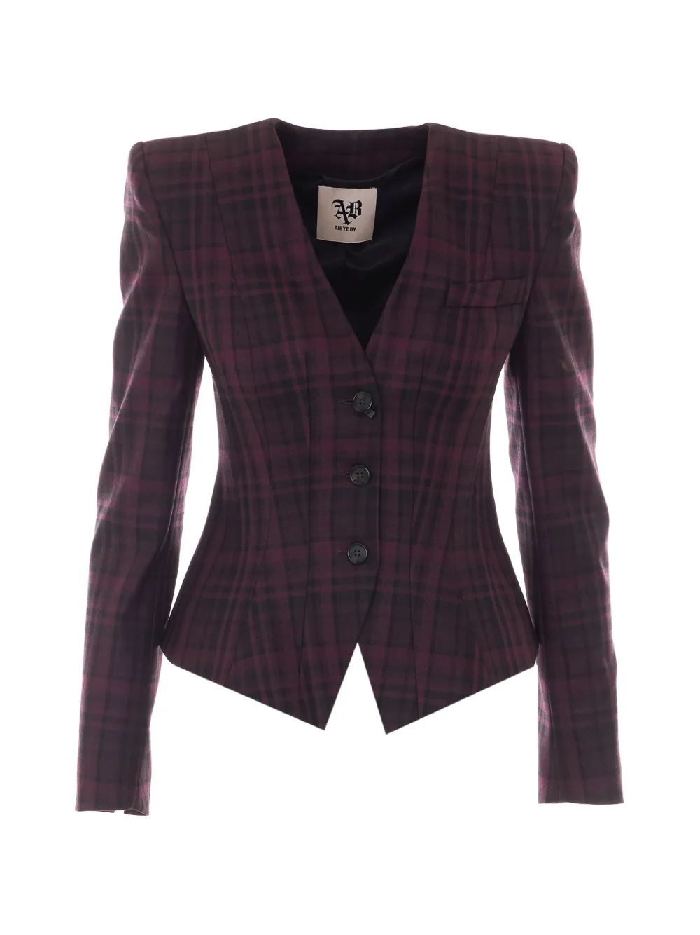 Aniye By check-print padded-shoulder blazer - Violet