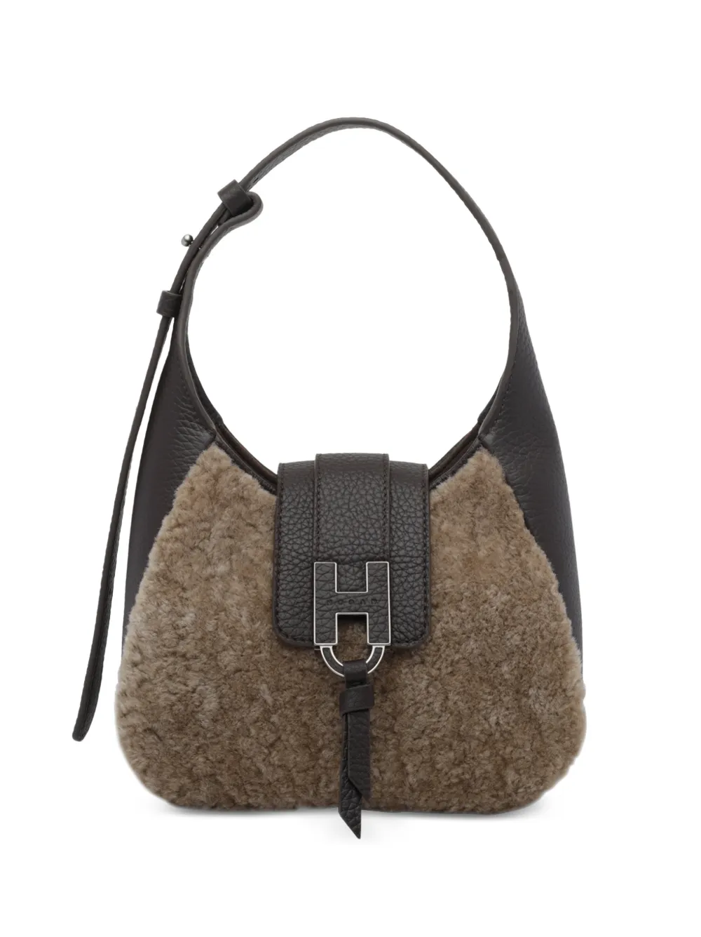 Hogan faux-fur-trimmed leather shoulder bag - Marrone