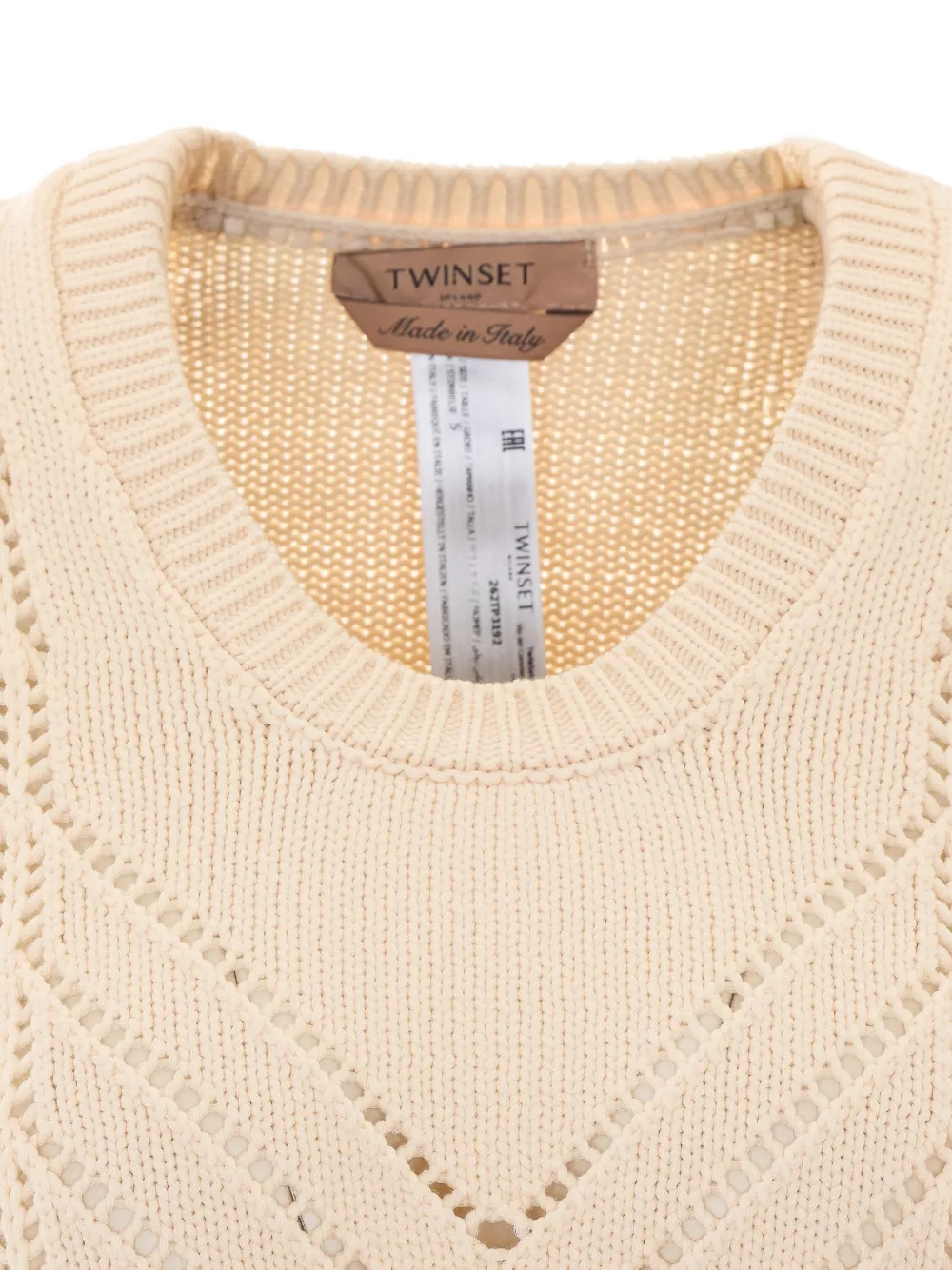 TWINSET Cropped wool blend jumper with chevron design Beige