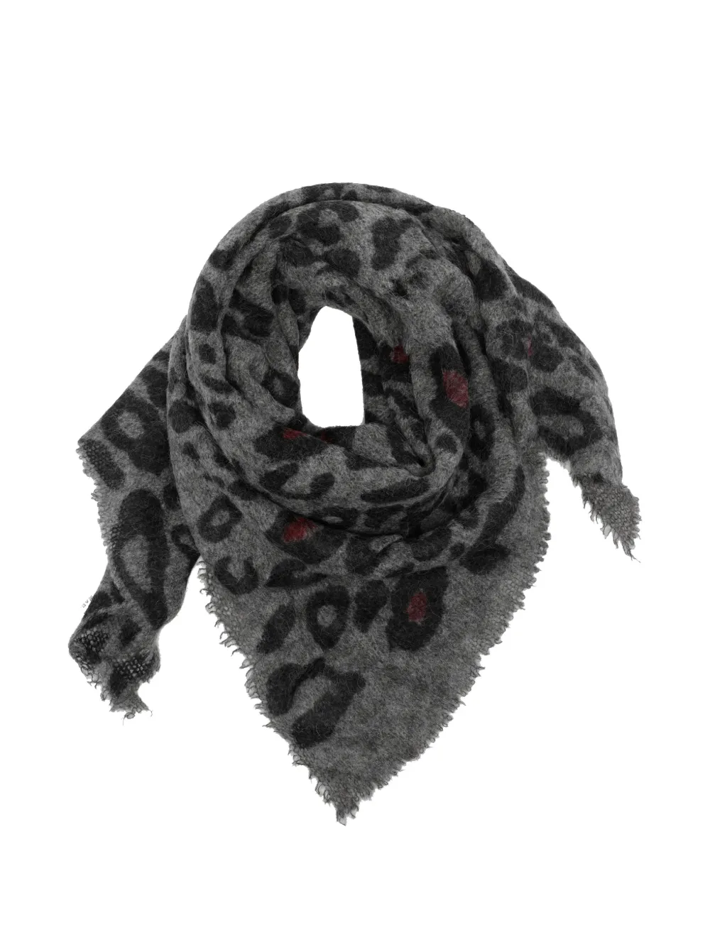 Faliero Sarti Little Lambada leopard-print frayed scarf Grijs