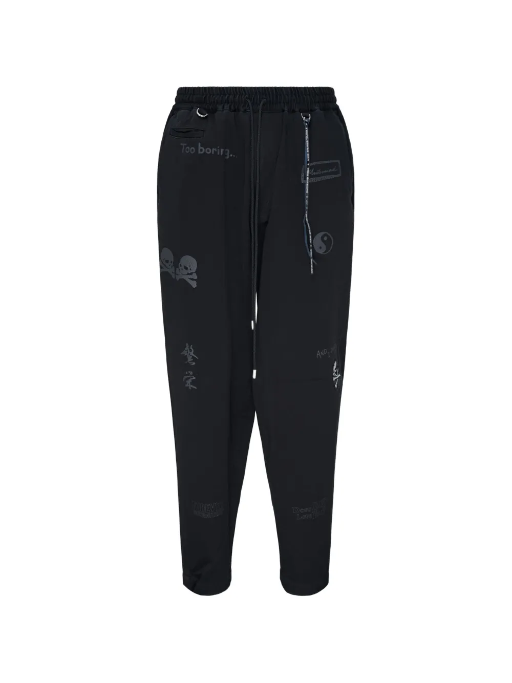 Mastermind Japan graphic-print drawstring trousers Zwart