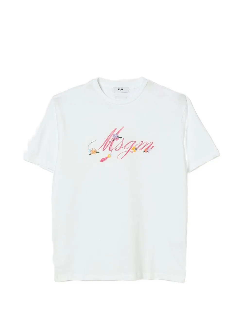 MSGM Kids T-Shirt mit Blumendetail und Logo-Print - Weiß