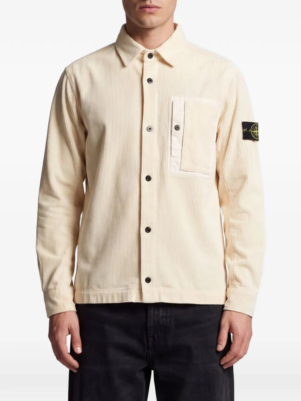 Stone Island 1200016 800 ribfluwelen overhemd van biologisch katoen Beige