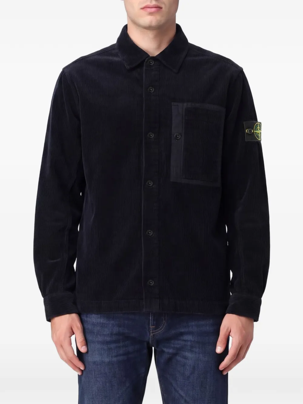 Stone Island 1200016 800 ribfluwelen overhemd van biologisch katoen Zwart