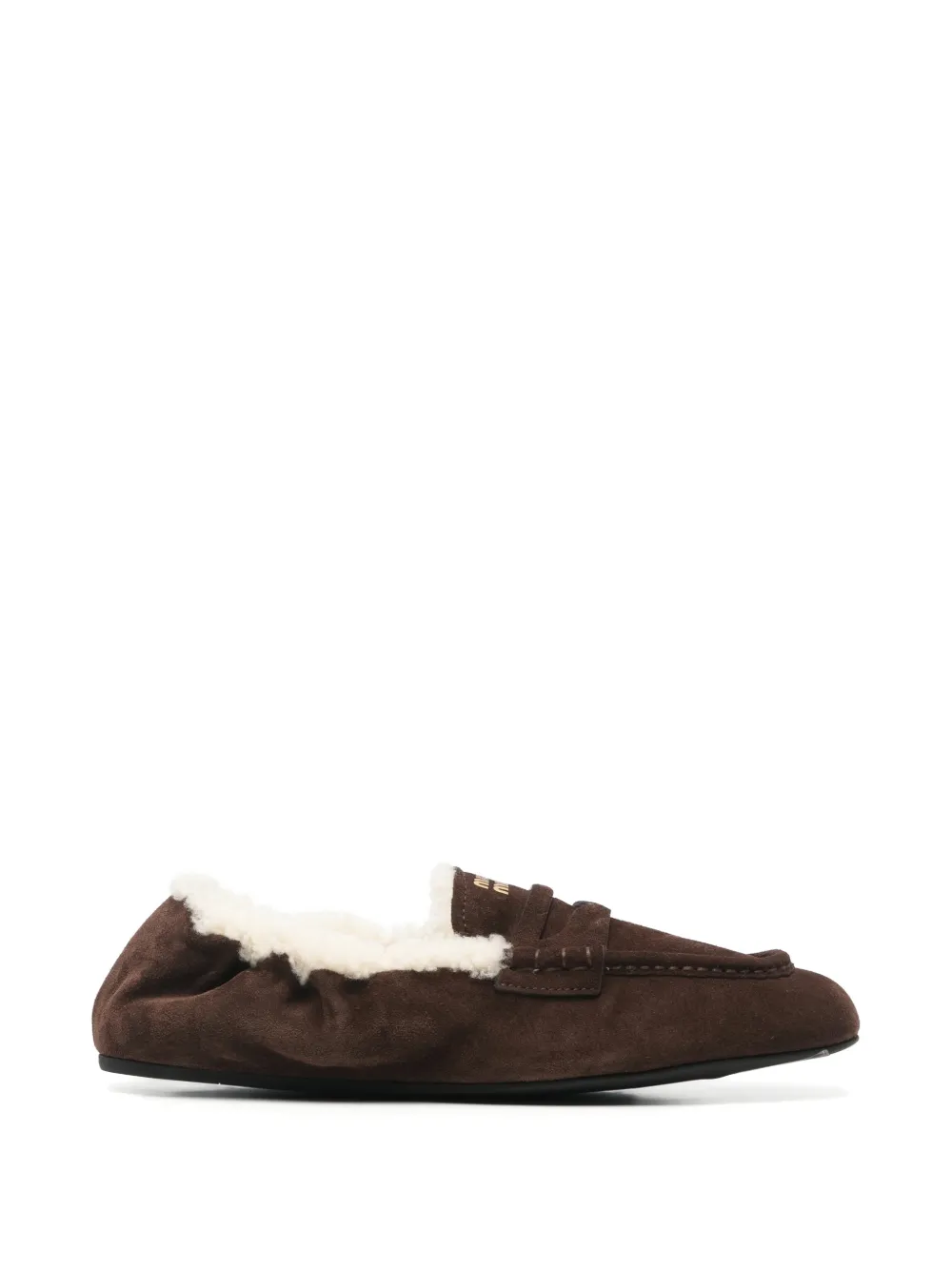 Miu Miu shearling-lined suede loafers - Marrone