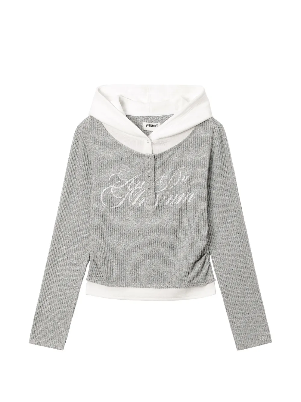 Musium Div. Layered-effect Ribbed Hoodie Sweater In Grey