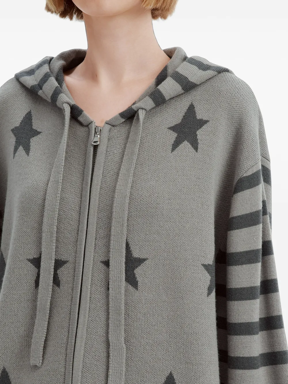 Mini Cream star-intarsia striped-sleeve cardigan Grijs