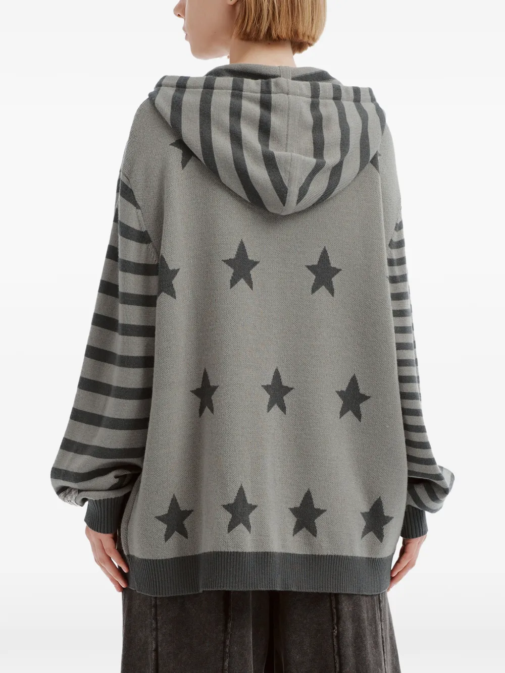 Mini Cream star-intarsia striped-sleeve cardigan Grijs