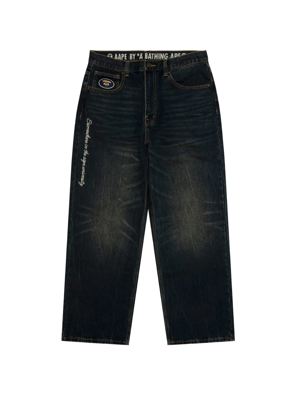 AAPE BY *A BATHING APE® logo-patch whiskered jeans - Bleu AAPE BY *A BATHING APE® logo-patch whiskered jeans - Bleu