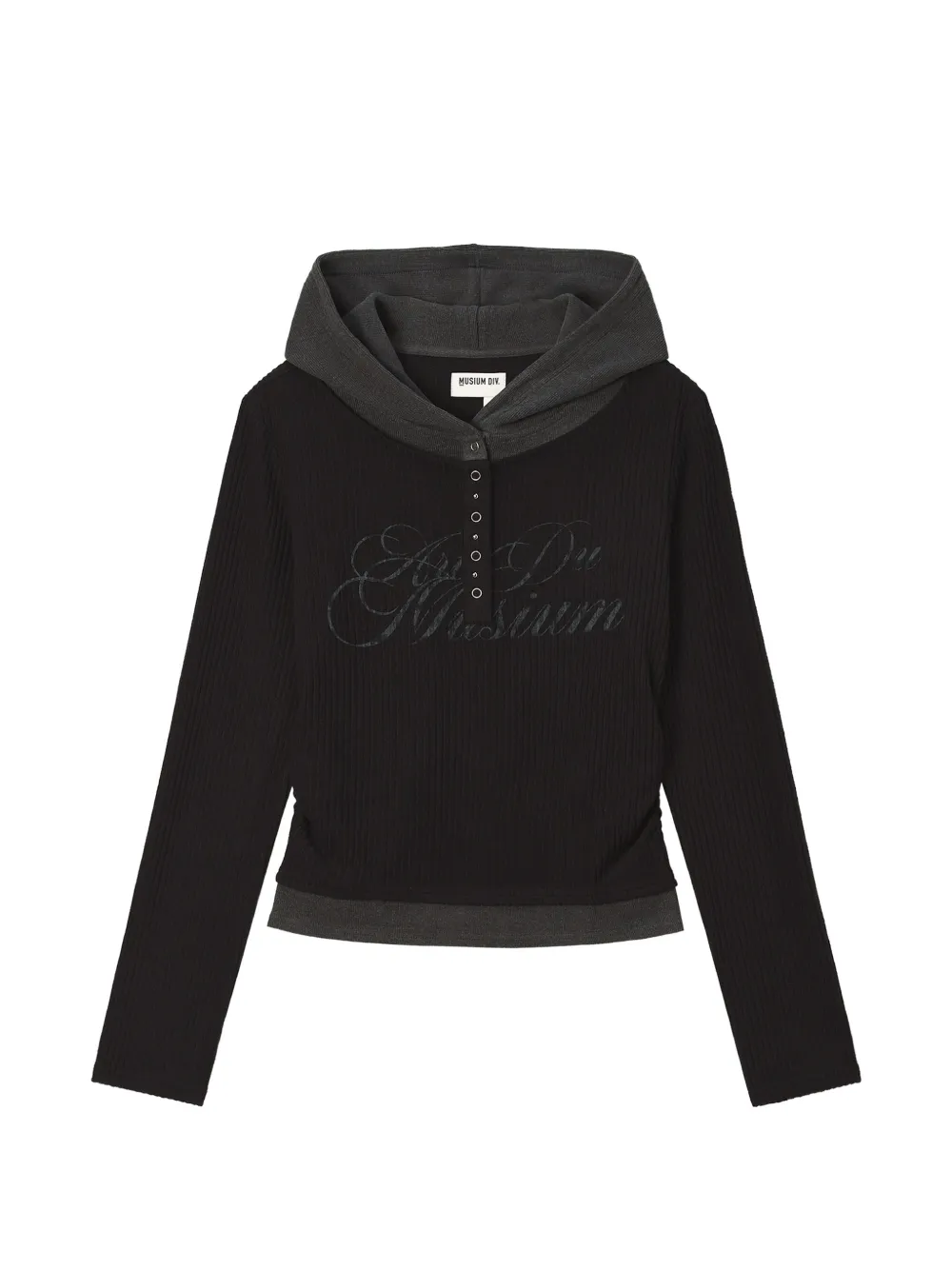 Musium Div. Ribbed Logo-print Hoodie In Black