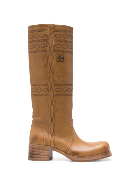Miu Miu embroidered leather knee-high boots