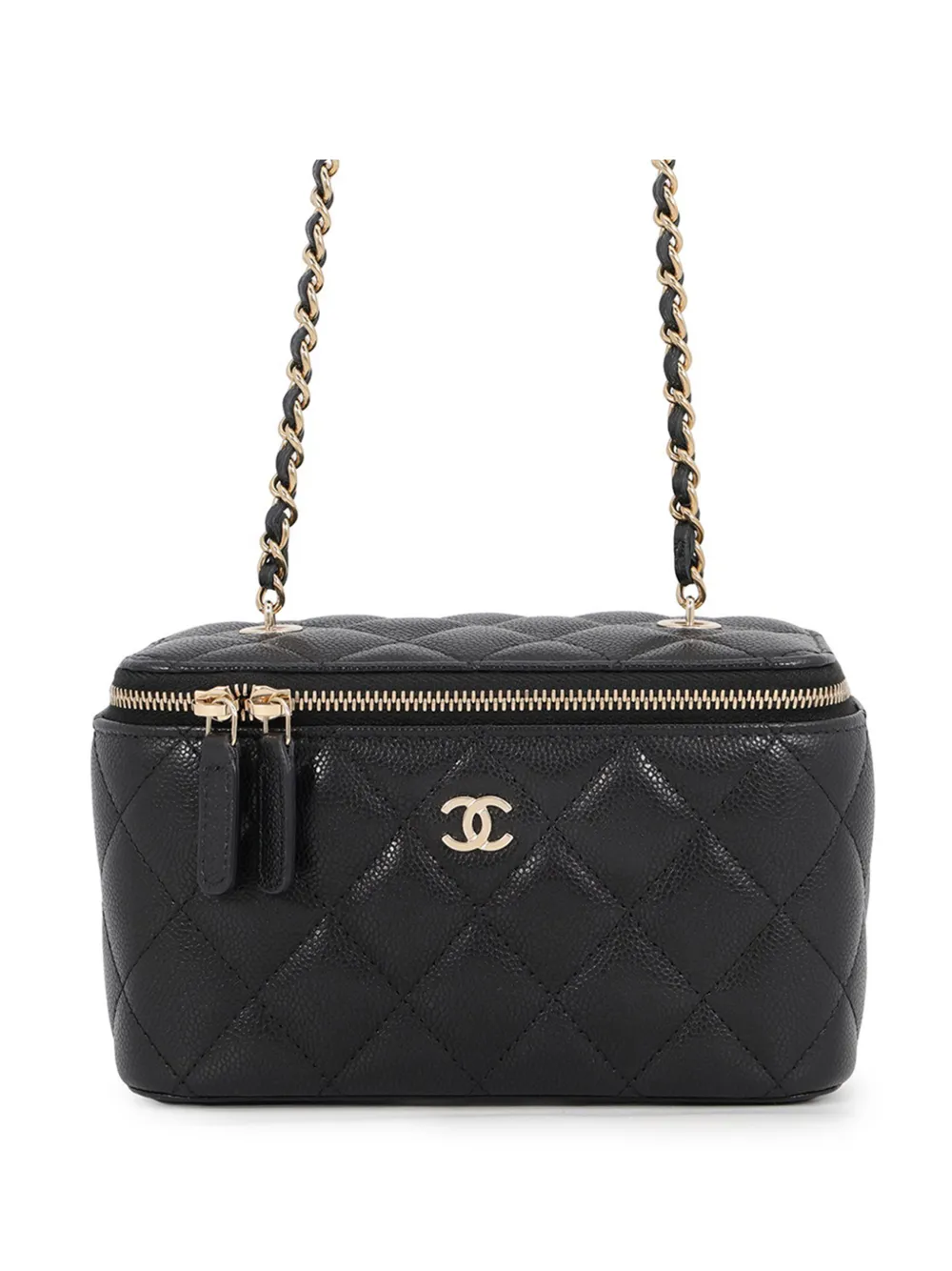 CHANEL Pre-Owned 2021-2026 kleine Umhängetasche aus gestepptem Kaviarleder mit Ketteriemen - Schwarz