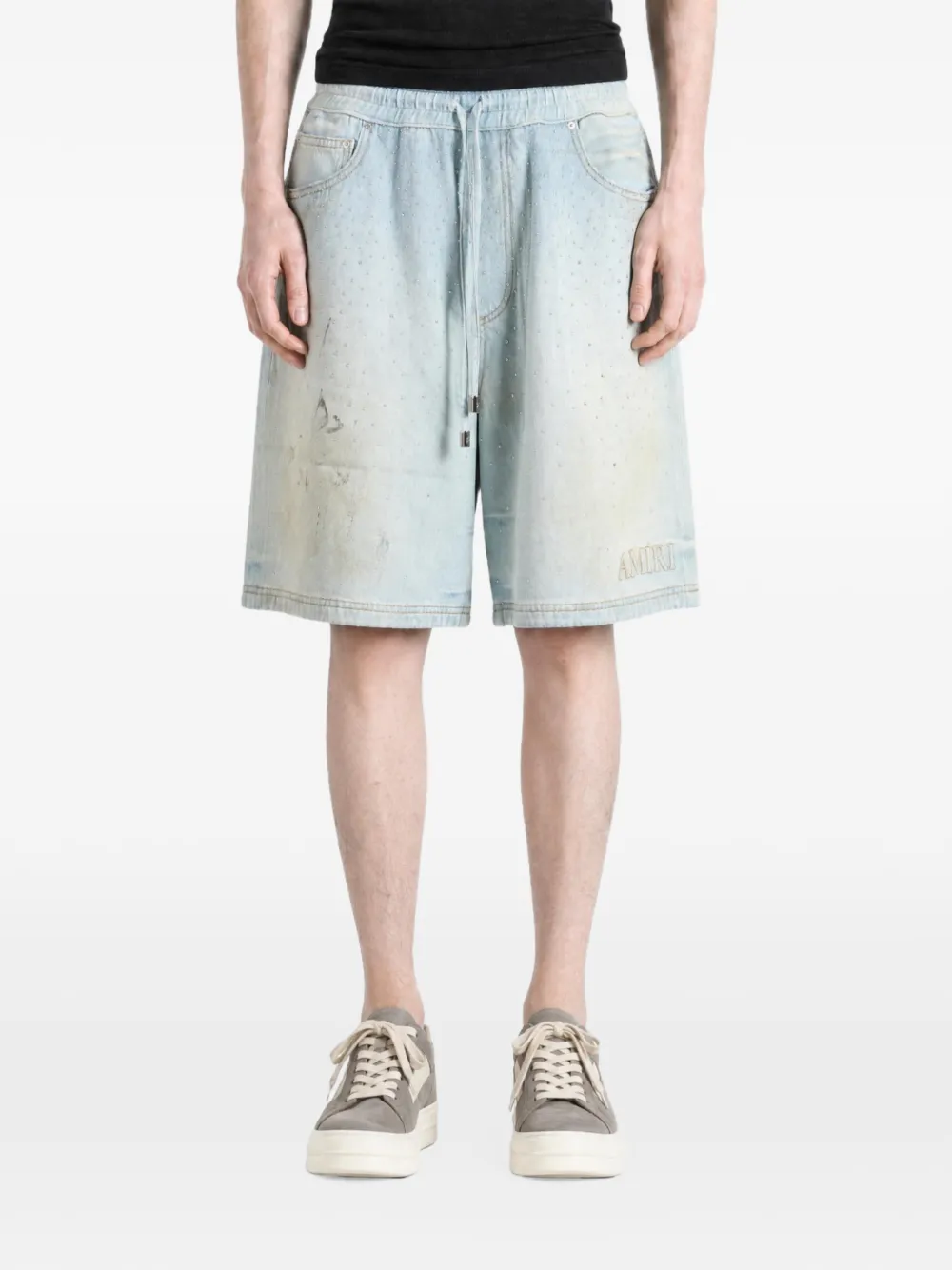 AMIRI Denim shorts met kristallen Blauw