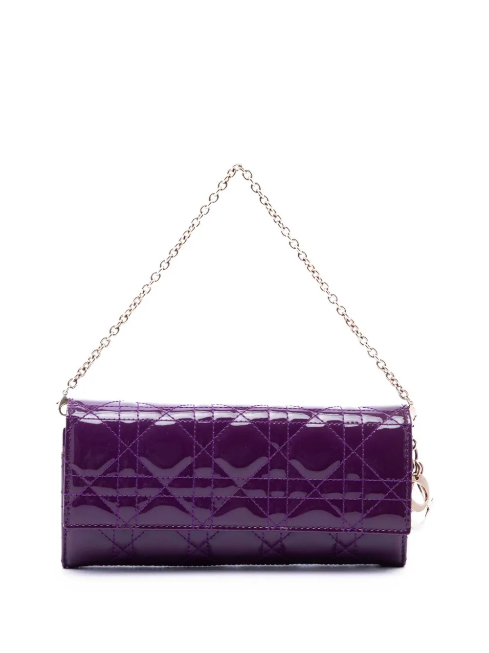 Christian Dior Pre-Owned pochette portefeuille Lady Dior Cannage vernie avec chaîne (2012) - Violet