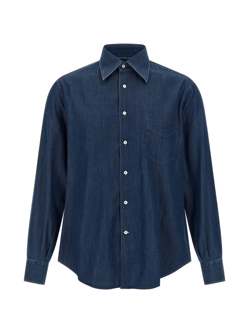 Brunello Cucinelli lightweight denim shirt with Italian collar and chest pocket