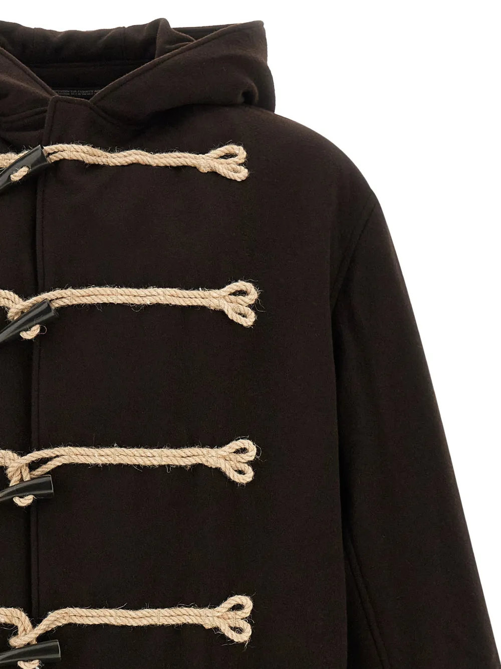 Yohji Yamamoto Flanellen duffeljas met houtje-touwtjesluiting Rood