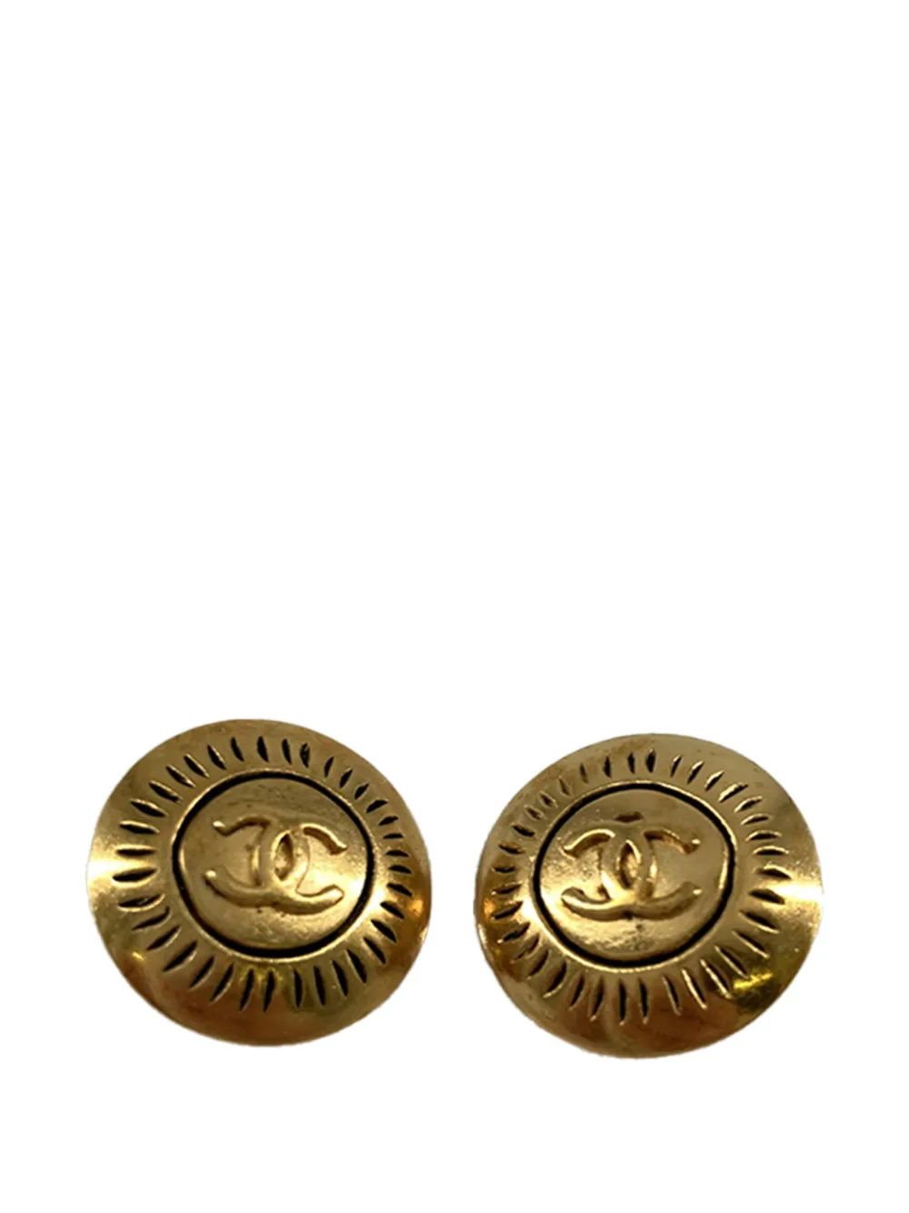 CHANEL Pre-Owned 1996 CC Gold Plated Round Clip On Earrings costume earrings - Oro