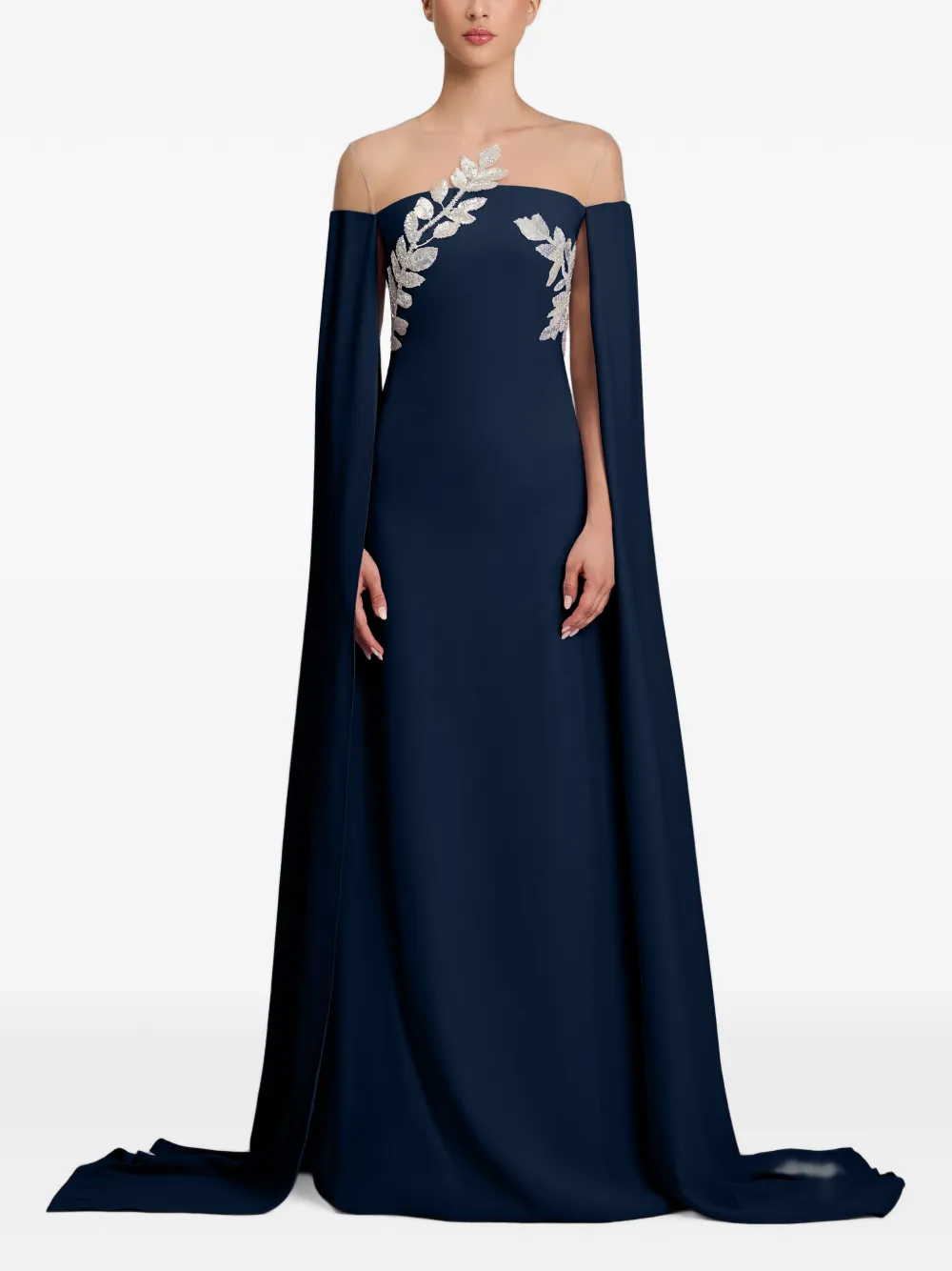 CRISTALLINI Kassandra leaf-embellished cape-sleeve maxi dress